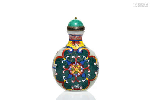 PAINTED WHITE GLASS 'FLOWERS' SNUFF BOTTLE