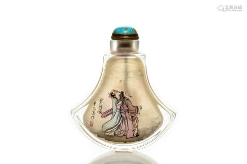 INSIDE PAINTED 'PEOPLE' GLASS SNUFF BOTTLE