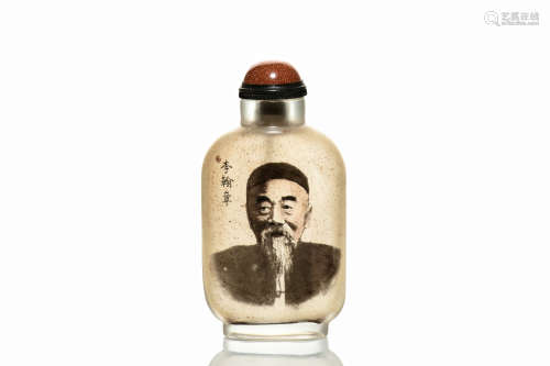 INSIDE PAINTED 'PORTRAIT AND CALLIGRAPHY' GLASS SNUFF BOTTLE