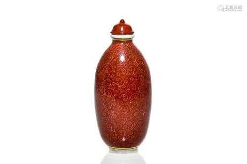 BROWN GLAZED PATTERNED SNUFF BOTTLE