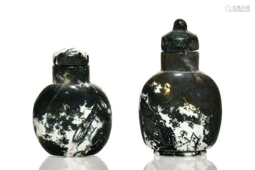 TWO JADE CARVED SNUFF BOTTLES