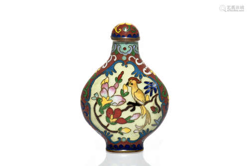 CLOISONNE ENAMELED 'FLOWERS AND BIRDS' SNUFF BOTTLE