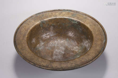 NEPAL CARVED 'FLOWERS' BRONZE BOWL