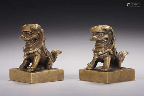 PAIR OF BRONZE CAST 'MYTHICAL LIONS' STAMP SEALS