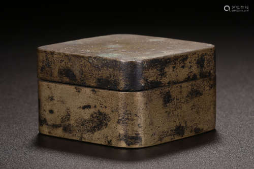 BRONZE CAST 'CALLIGRAPHY' SQUARE BOX WITH COVER