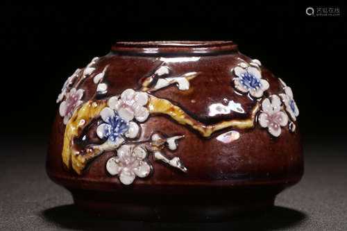 ENAMELED AND GLAZED 'FLOWERS' SPITTOON