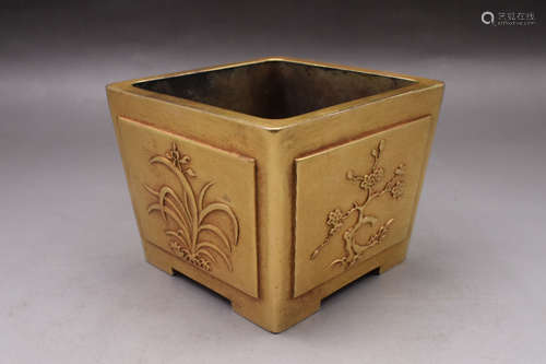 GILT BRONZE CAST SQUARE 'FLOWERS' CENSER