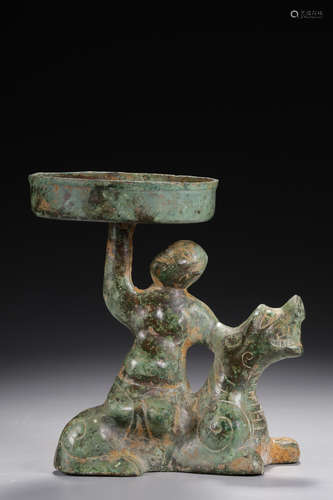 ARCHAIC BRONZE CAST CANDLE HOLDER