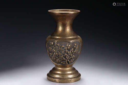 BRONZE CAST OPEN MEDALLION ' FLOWERS' VASE