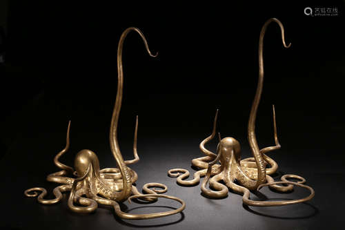 PAIR OF BRONZE CAST 'OCTOPUS' FIGURES