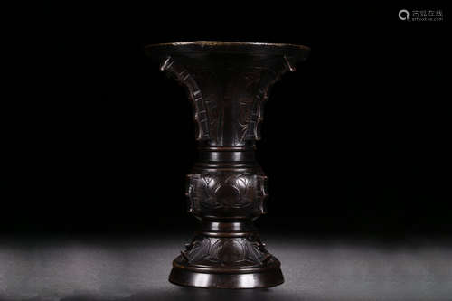 BRONZE CAST FLOWER VASE, GU