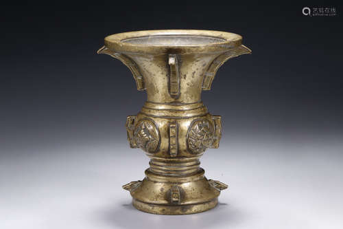 GILT BRONZE CAST ZUN VASE