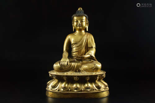 GILT BRONZE CAST 'SHAKYAMUNI' SEATED FIGURE