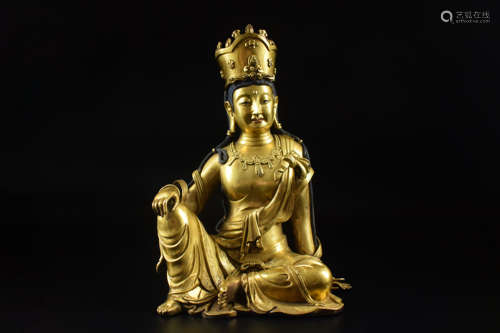 GILT BRONZE CAST 'AVALOKITESHVARA' SEATED FIGURE