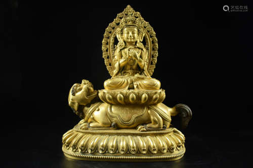 GILT BRONZE CAST 'MANJUSRI' SEATED FIGURE