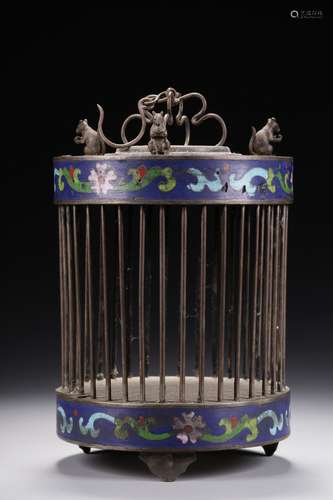 CLOISONNE ENAMELED BIRD CAGE