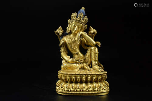 GILT BRONZE CAST 'MANJUSRI' SEATED FIGURE