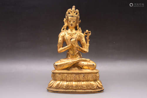 GILT BRONZE CAST BODHISATTVA SEATED FIGURE