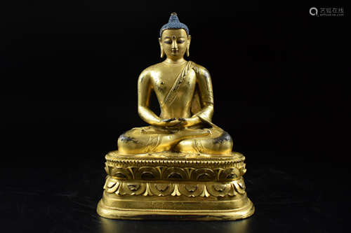 GILT BRONZE CAST 'SHAKYAMUNI' SEATED FIGURE