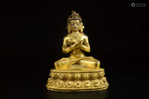 GILT BRONZE CAST 'BODHISATTVA' SEATED FIGURE