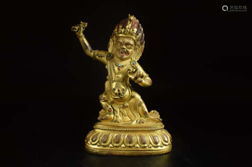 GILT BRONZE CAST 'WRATHFUL DEITY' STANDING FIGURE