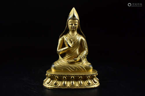 GILT BRONZE CAST 'JE TSONGKHAPA' SEATED FIGURE