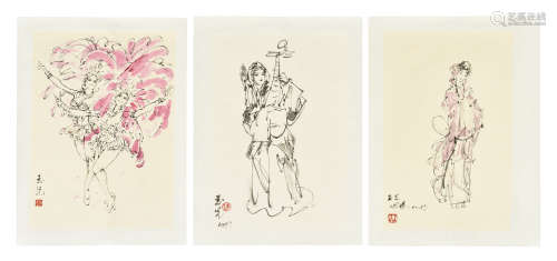 CHEN YUXIAN: THREE INK AND COLOR ON PAPER SKETCHES