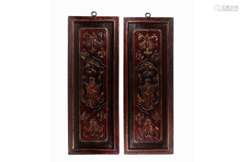 PAIR OF GILT WOOD CARVED 'CHILDREN' PLAQUES