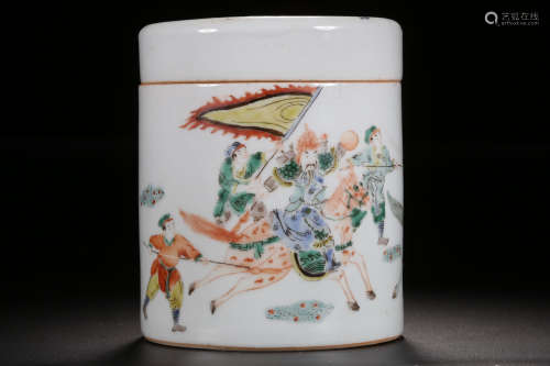 WUCAI PAINTED 'WARRIORS' JAR WITH COVER