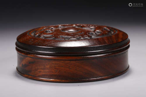 HUALI HARDWOOD CARVED 'DOUBLE DRAGON' BOX WITH COVER