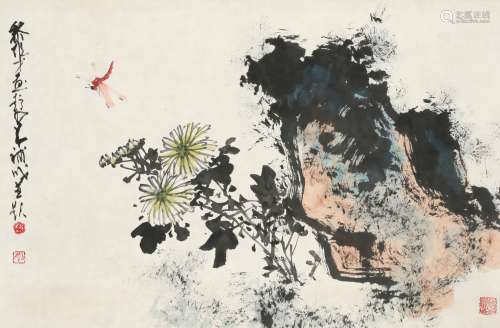 1957 黎雄才、赵少昂 蜻蜓(合作画) 镜片 设色 纸本