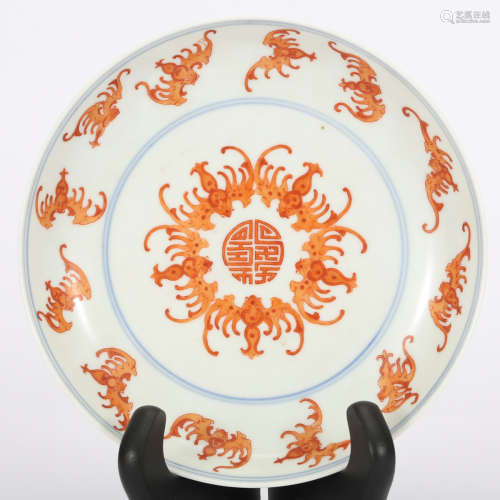 CHINESE IRON RED PORCELAIN PLATE