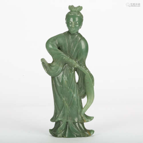 CHINESE SPINACH JADE CARVED GUANYIN