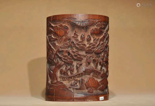 A CARVED BAMBOO PEN HOLDER