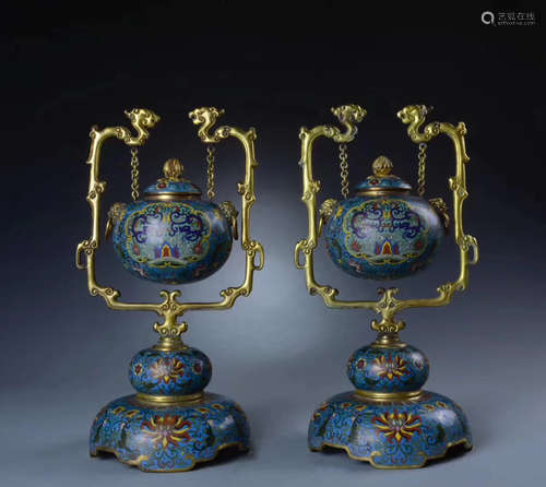 PAIR OF CLOISONNE ENAMEL VASE