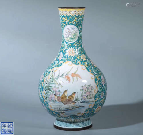 A CLOISONNE ENAMELBEAST FLORAL AND BIRDS VASE