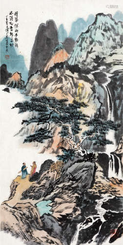 傅二石（b.1936） 丁亥（2007）年作 携琴探幽 镜片 设色纸本