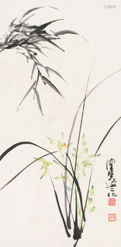 陈佩秋（b.1923） 兰竹双馨 立轴 设色纸本