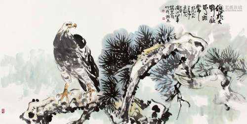 张世简（1926～2009） 1999年作 松鹰图 镜片 设色纸本