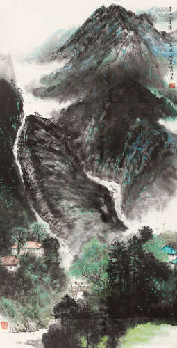 张仁芝（b.1935） 己未（1979）年作 黄山人字瀑布 镜片 设色纸本