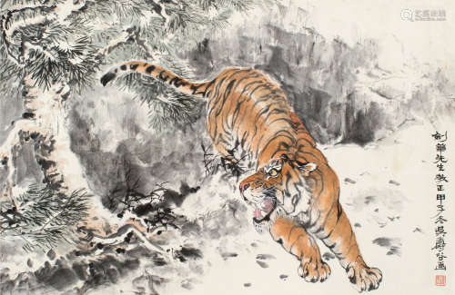 吴寿谷（1912～2008） 甲子（1984）年作 虎 镜片 设色纸本