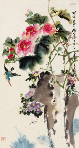 吴玉梅（b.1940） 己未（1979）年作 花鸟 镜片 设色纸本