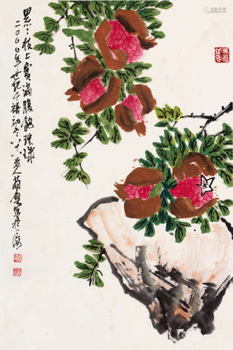 曹简楼（1913～2005） 2000年作 多子图 立轴 设色纸本