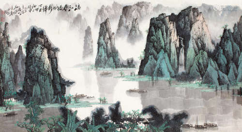 吴东魁（b.1956） 丁丑（1997）年作 漓江春水 镜片 设色纸本