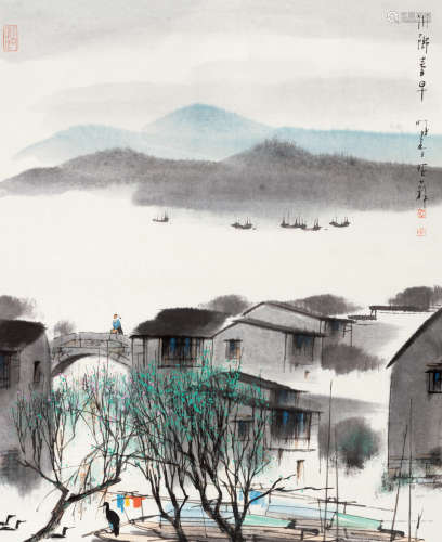 杨明义（b.1943） 水乡春早 镜片 设色纸本