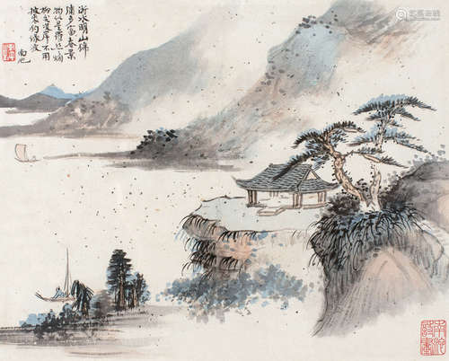 施南池（1909～2003） 江南小景 镜框 设色纸本