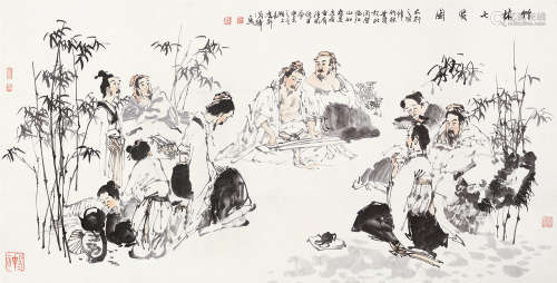刘国辉（b.1940） 癸未（2003）年作 竹林七贤 镜片 设色纸本