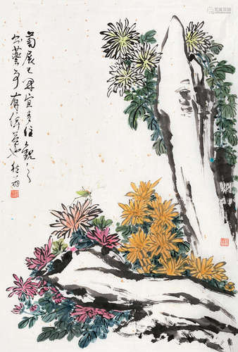 潘然（1906～1981） 菊石图 软片 设色纸本