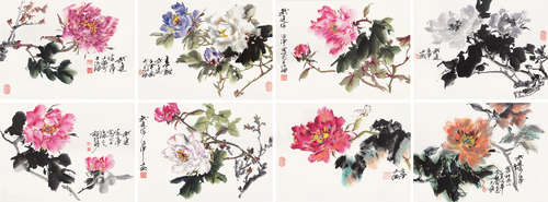 陈世中（b.1944） 花卉册 册页 （八开） 设色纸本