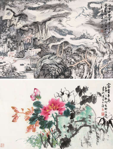 薛邃 舒伯展（b.1931） 雪山图 富贵平安 镜片 设色纸本